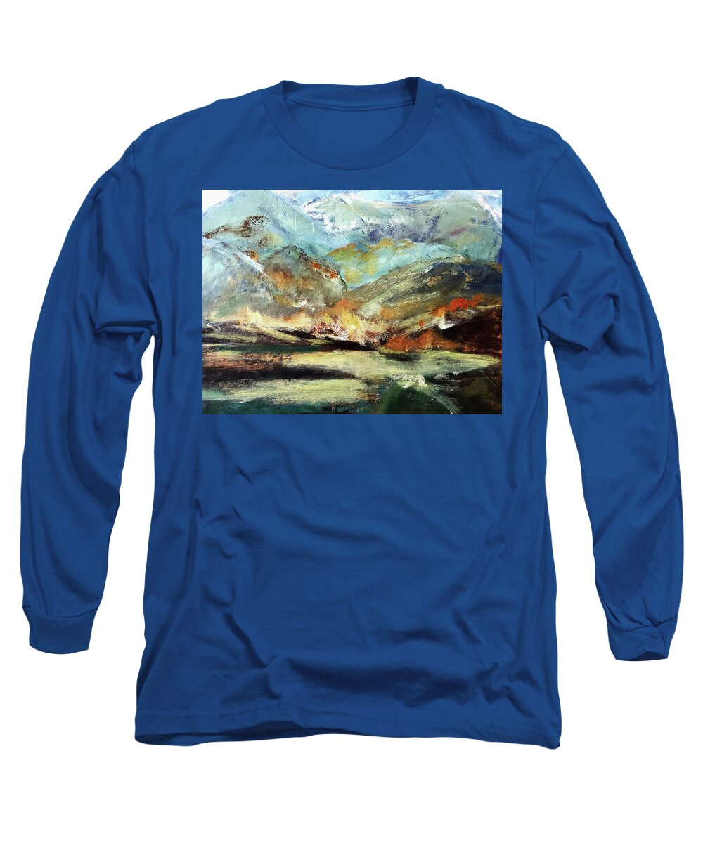 Award Winning Long Sleeve T-Shirt featuring the painting Hints of Fall in the Mountains by Sharon Williams Eng