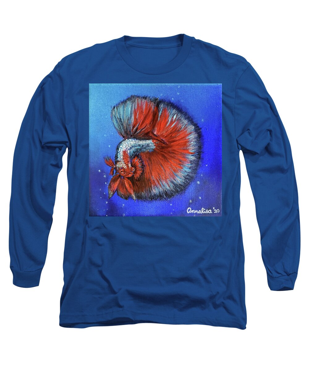 Fish Long Sleeve T-Shirt featuring the painting Hugo's Dream by Annalisa Rivera-Franz