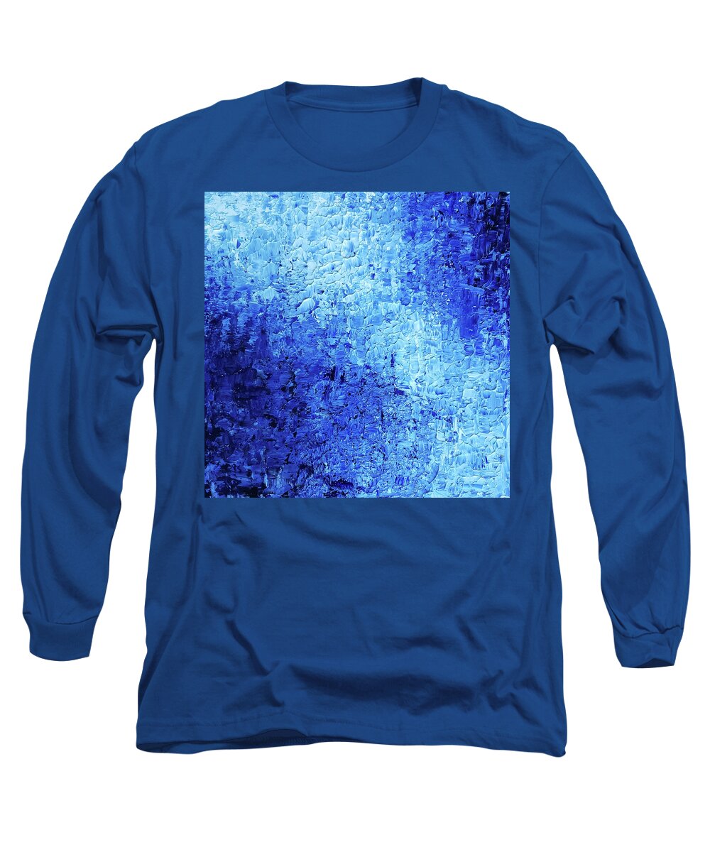 Hydrangea Long Sleeve T-Shirt featuring the painting HYDRANGEA FLOWERS Abstract in Blue and White by Lynnie Lang