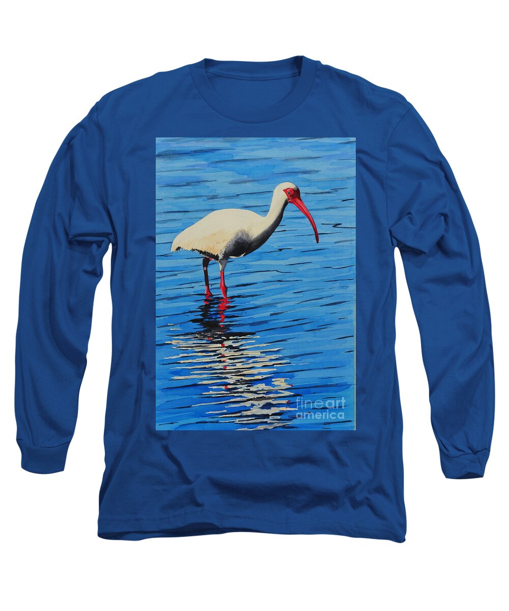 Ibis Long Sleeve T-Shirt featuring the painting Ibis by John W Walker