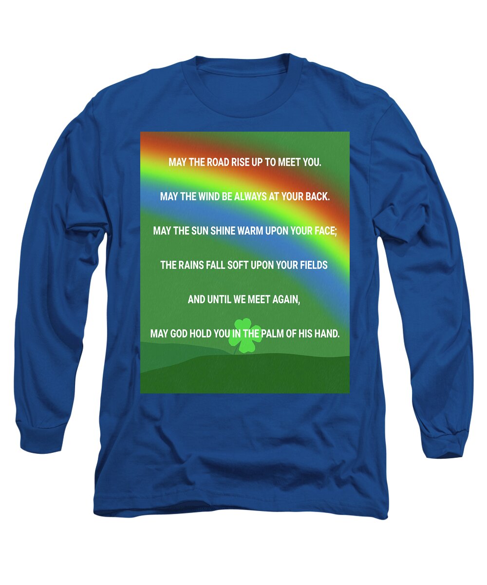 Irish Blessing Long Sleeve T-Shirt featuring the digital art Irish Blessing Rainbow Four Leaf Clover by Dan Sproul