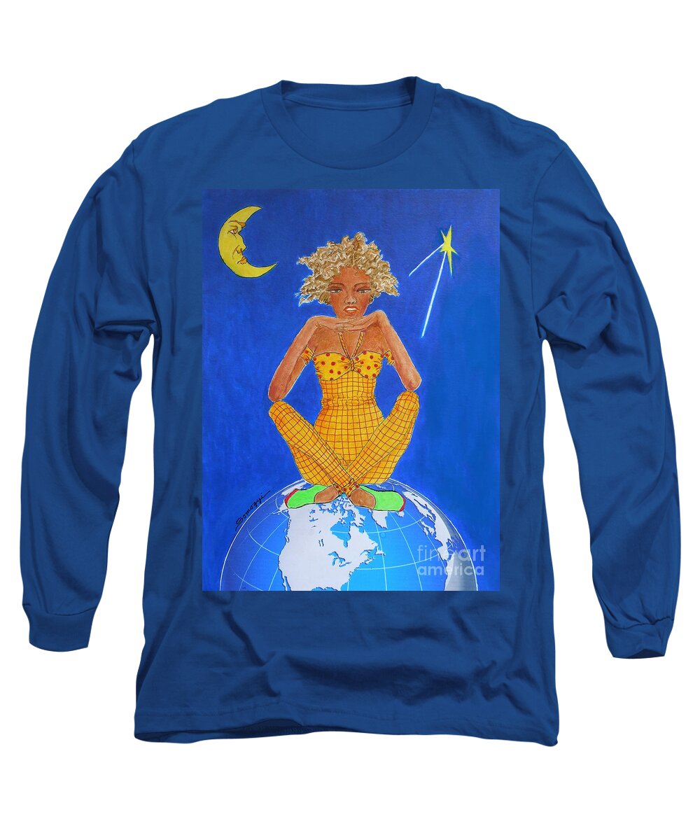 Strong Woman Long Sleeve T-Shirt featuring the mixed media It's My World Now -- Fierce Females Series by Jayne Somogy