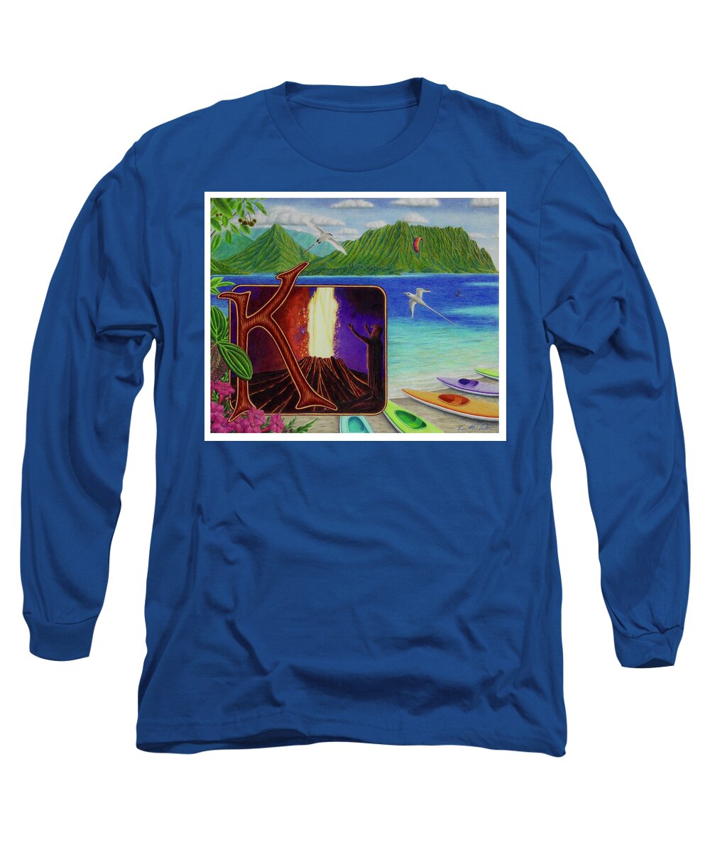 Kim Mcclinton Long Sleeve T-Shirt featuring the drawing K is for Kilauea by Kim McClinton
