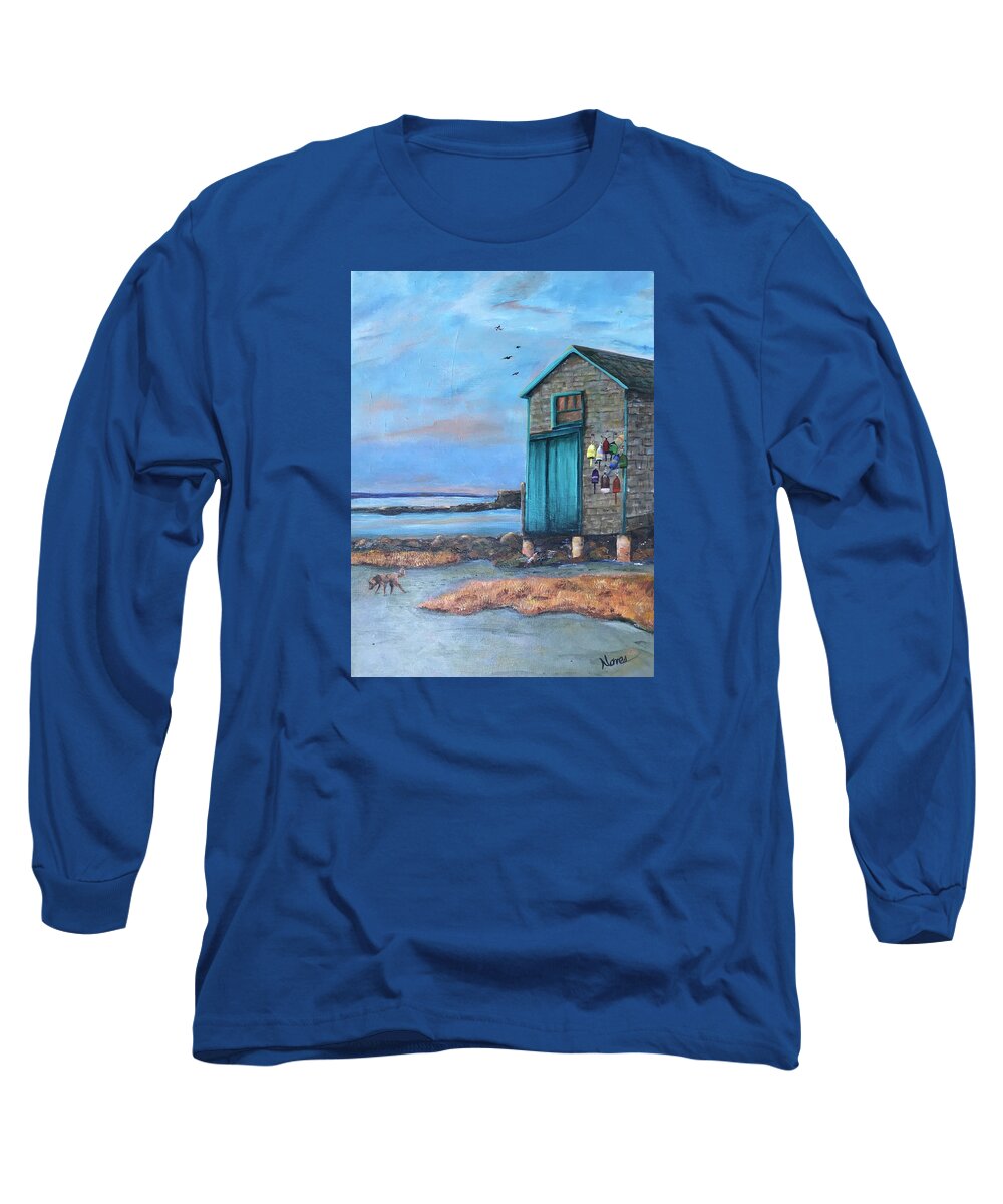 Shack Long Sleeve T-Shirt featuring the painting Lobster Shack by Deborah Naves