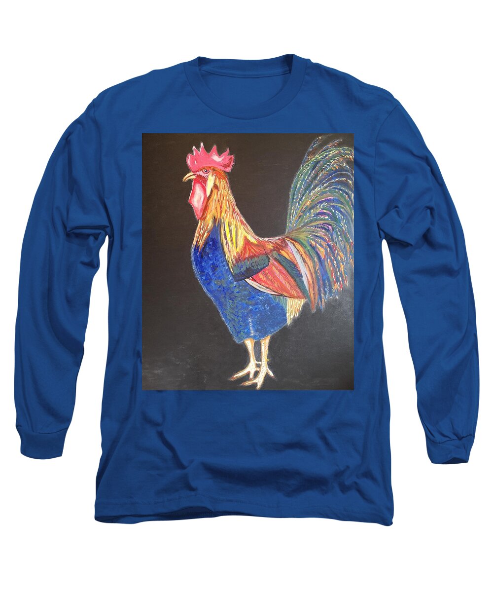Rooster Long Sleeve T-Shirt featuring the painting Master of the Yard by Jennylynd James