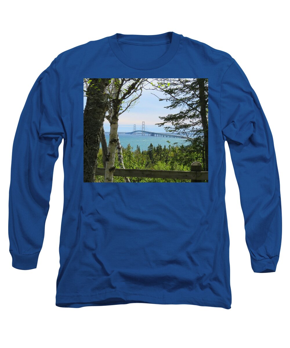 Mackinac Bridge Long Sleeve T-Shirt featuring the photograph Mighty Mac From Straits State Park by Keith Stokes