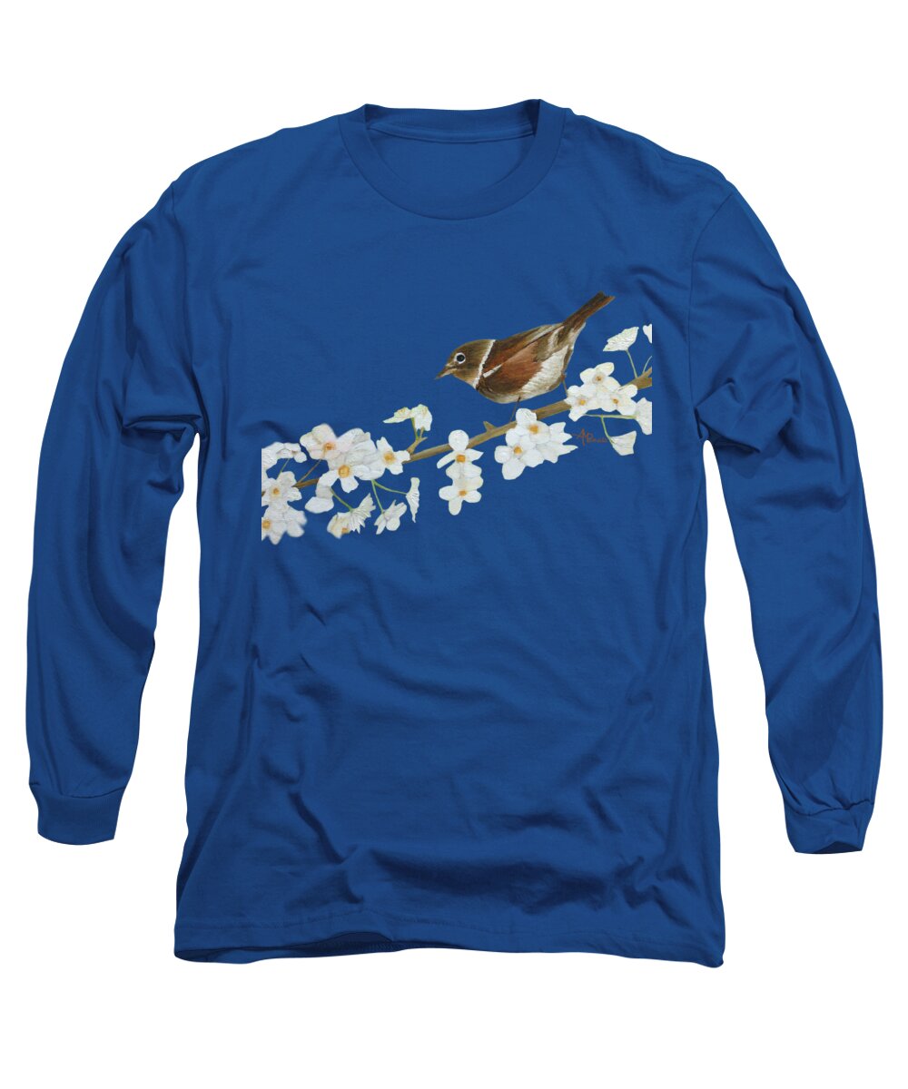 Nightingale Long Sleeve T-Shirt featuring the painting Nightingale Among Almond Flowers I by Angeles M Pomata