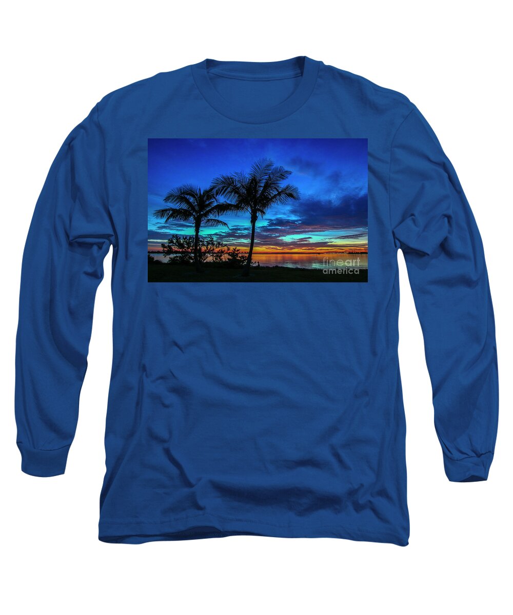 Sun Long Sleeve T-Shirt featuring the photograph Palm Silhouette at Harbor Point by Tom Claud