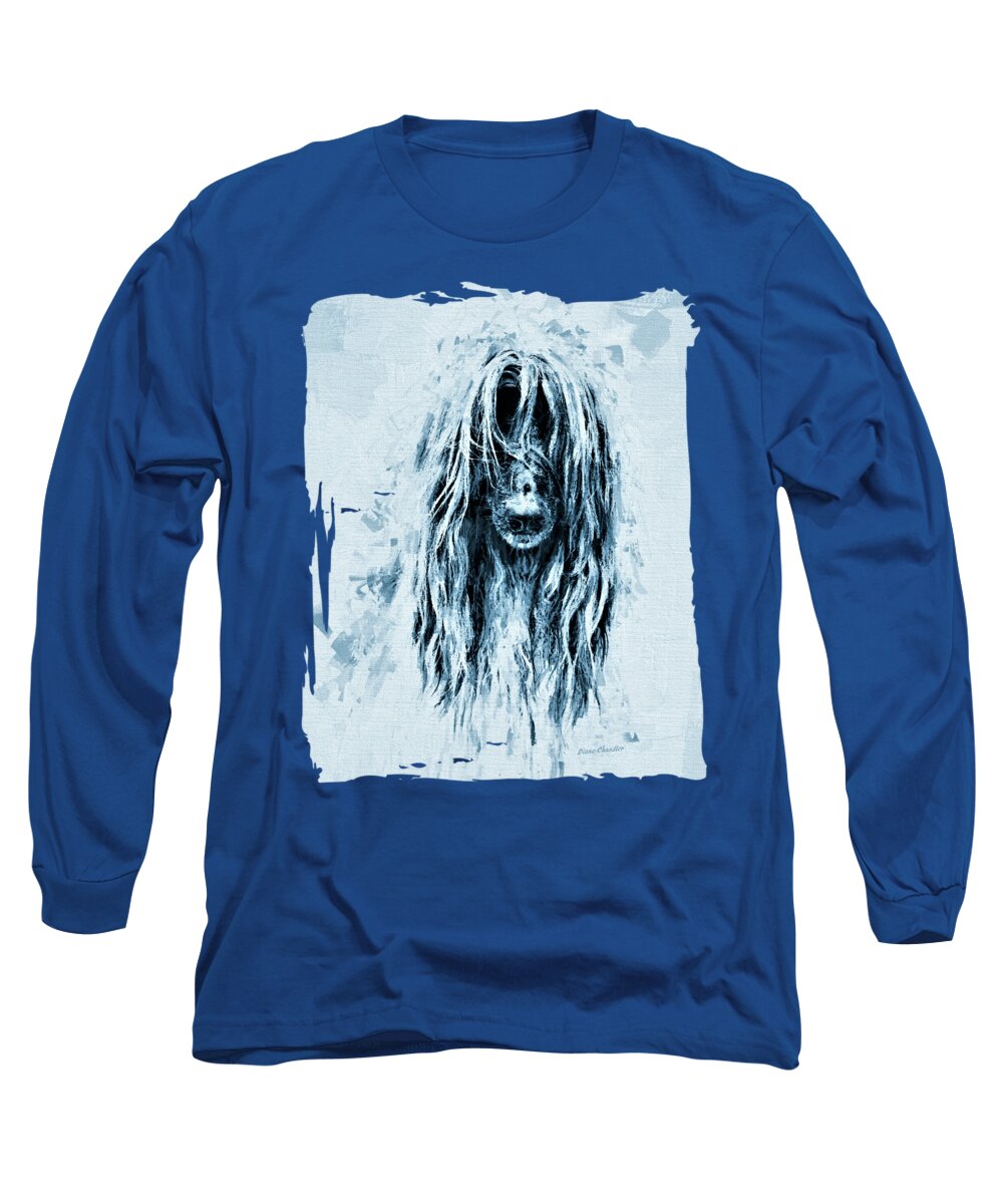 Afghan Hound Long Sleeve T-Shirt featuring the digital art Peek-A-Boo Blue by Diane Chandler