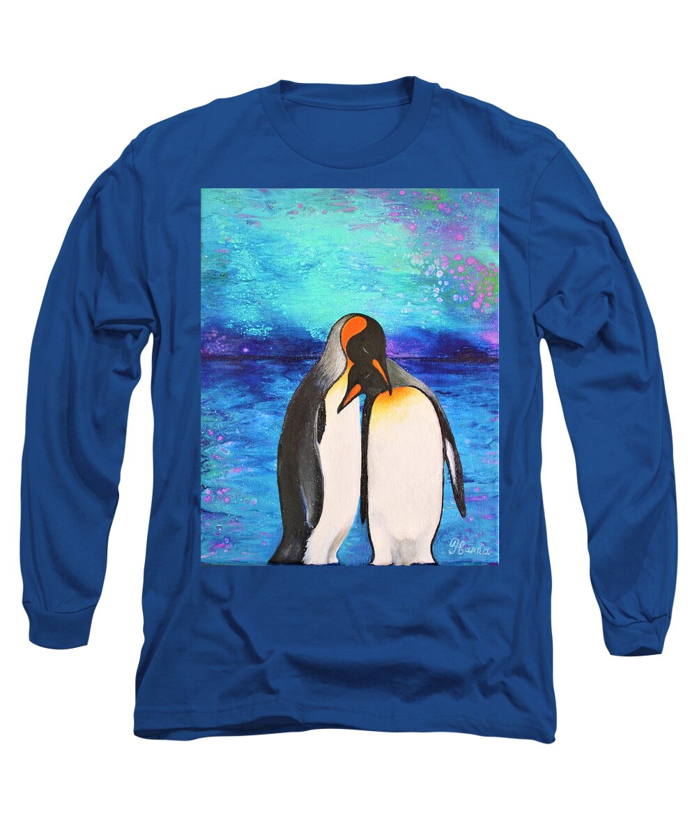 Wall Art Home Decor Art Acrylic Painting Original Art Abstract Painting Pouring Art Pouring Technique Art For Sale Gallery Wall Wild Animals North Birds Wild Birds Long Sleeve T-Shirt featuring the painting Penguins by Tanya Harr