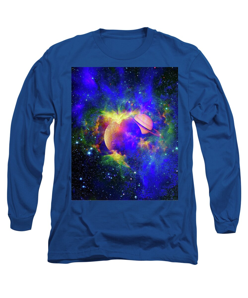 Outer Space Long Sleeve T-Shirt featuring the digital art Planets Obscured in a Nebula Cloud by Don White Artdreamer