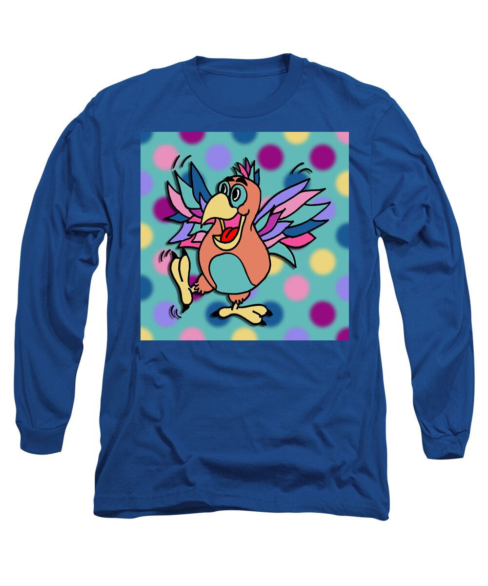 Children's Art Long Sleeve T-Shirt featuring the mixed media Polka Dot Animals ...Dancing Bird by Kelly Mills