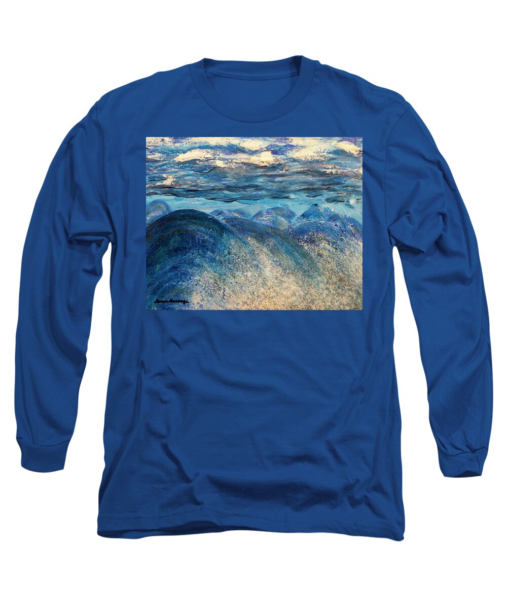 Ocean Long Sleeve T-Shirt featuring the painting Raging Sea by Donna Manaraze