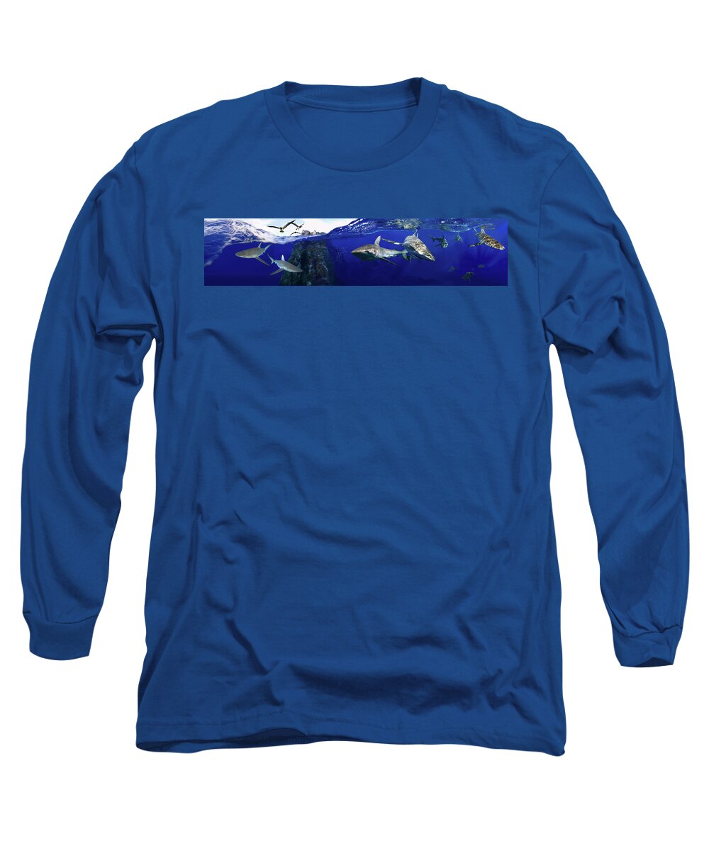 Sharks Long Sleeve T-Shirt featuring the digital art Shark scene by Artesub