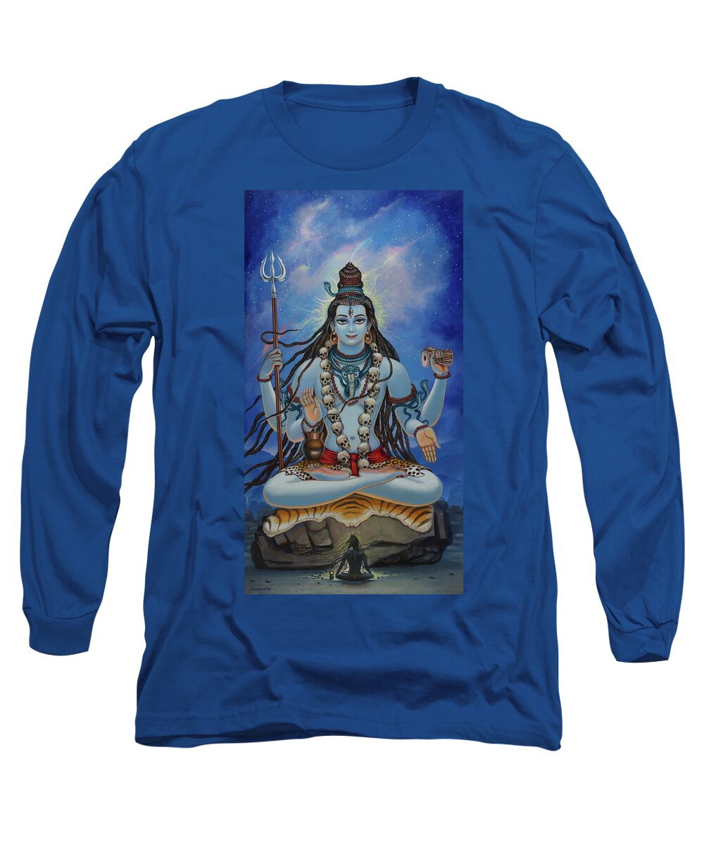 Shiva Long Sleeve T-Shirt featuring the painting Shiva darshan by Vrindavan Das