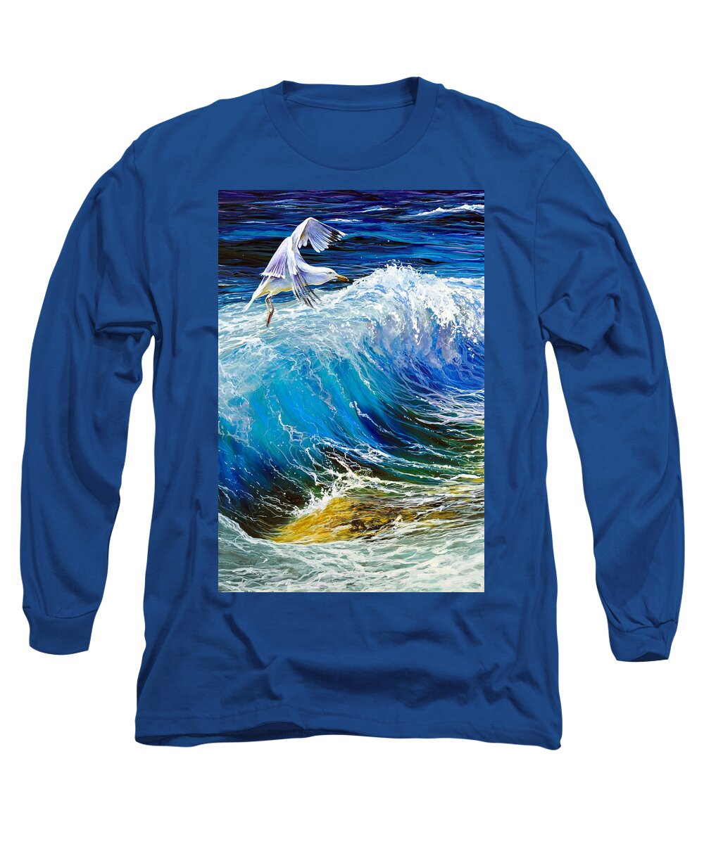 Seagull Long Sleeve T-Shirt featuring the painting Splash of Colour by R J Marchand
