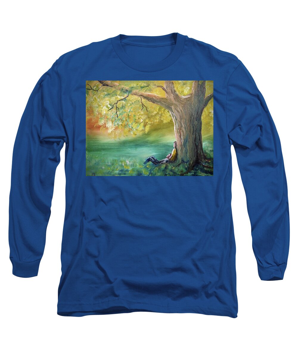 Couple Long Sleeve T-Shirt featuring the painting Summer Tree by Evelyn Snyder