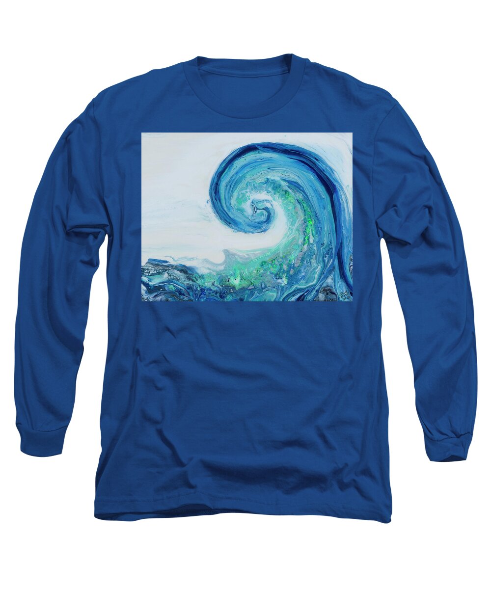 Seascape Long Sleeve T-Shirt featuring the painting Summer Wave One by Steve Shaw