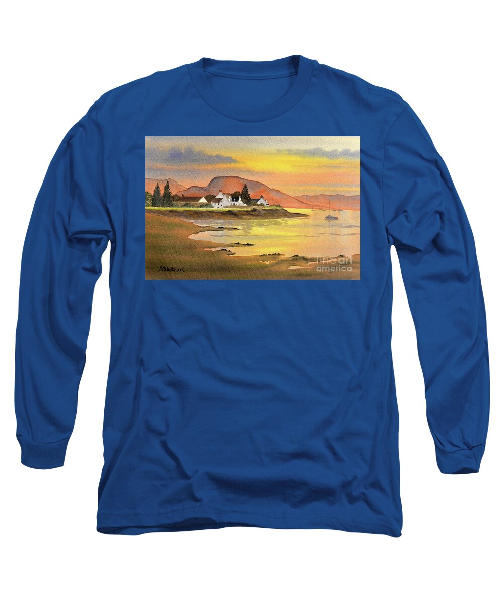 Plockton Scotland Long Sleeve T-Shirt featuring the painting Sunset At Plockton Village Scotland by Bill Holkham