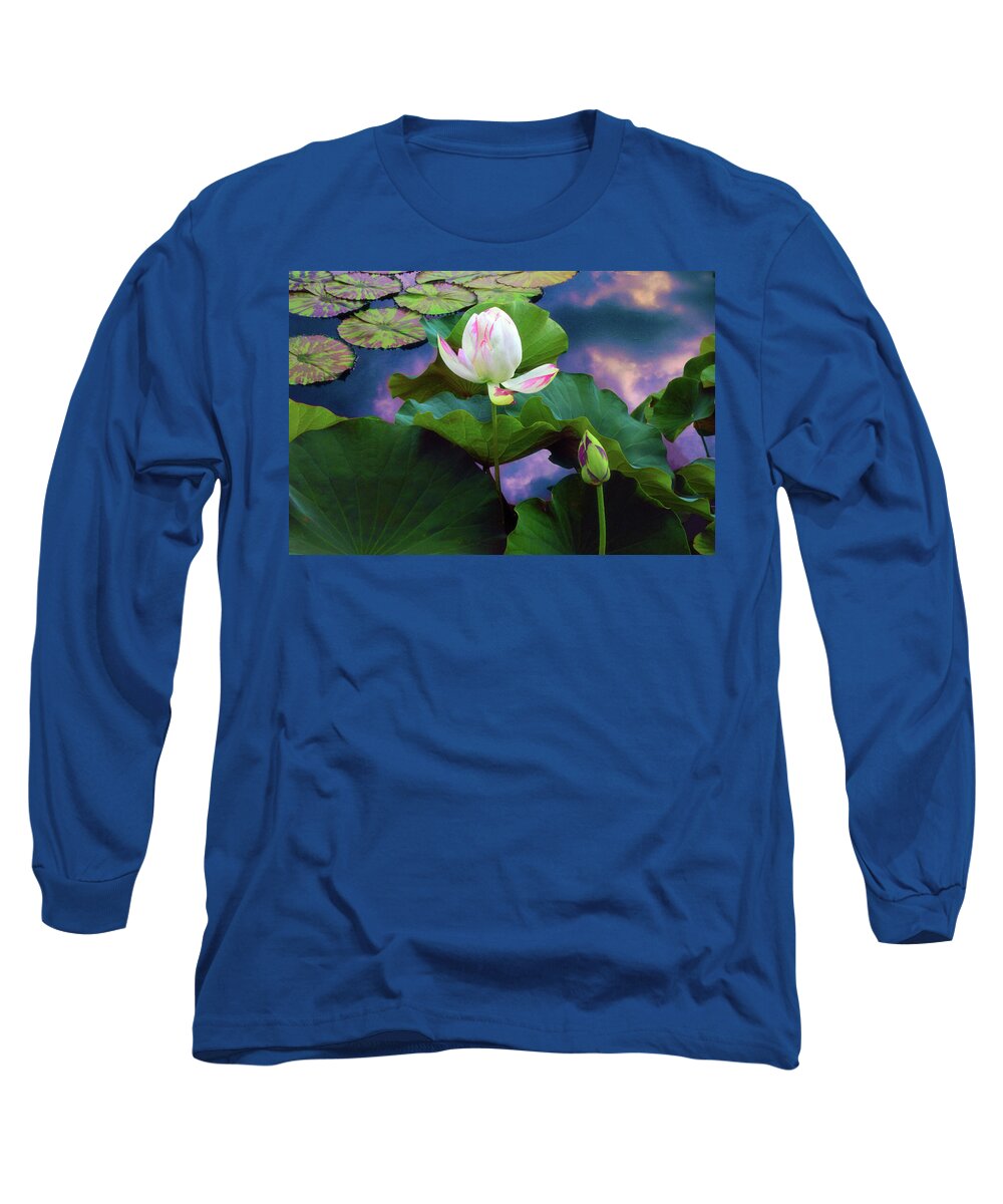 Lotus Long Sleeve T-Shirt featuring the photograph Sunset Pond Lotus by Jessica Jenney