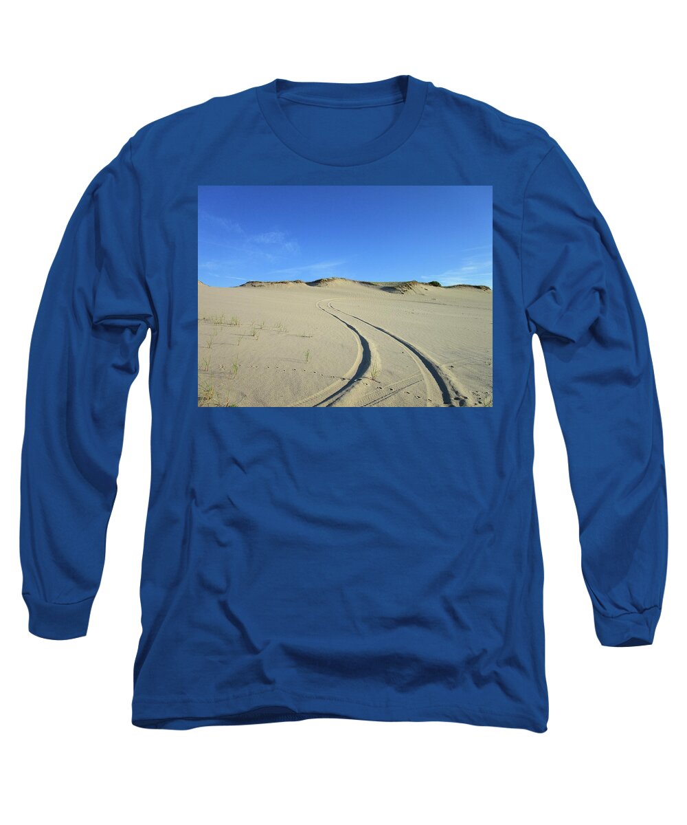 Sand Dunes Long Sleeve T-Shirt featuring the photograph Tracks on the Dunes by Annalisa Rivera-Franz