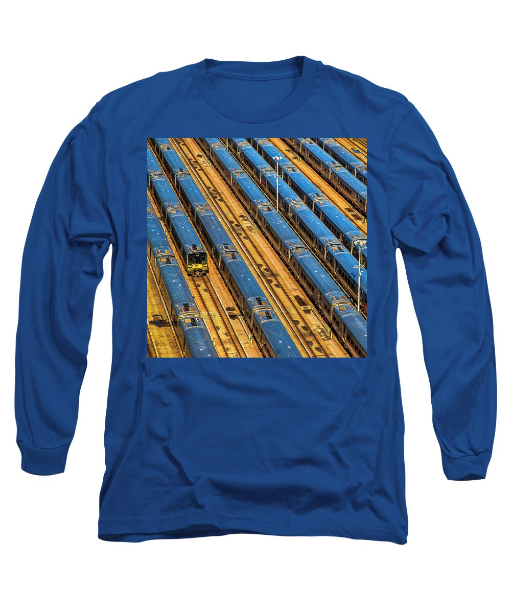 Hudson Yards Long Sleeve T-Shirt featuring the photograph Trains at Hudson Yards by Elvira Peretsman