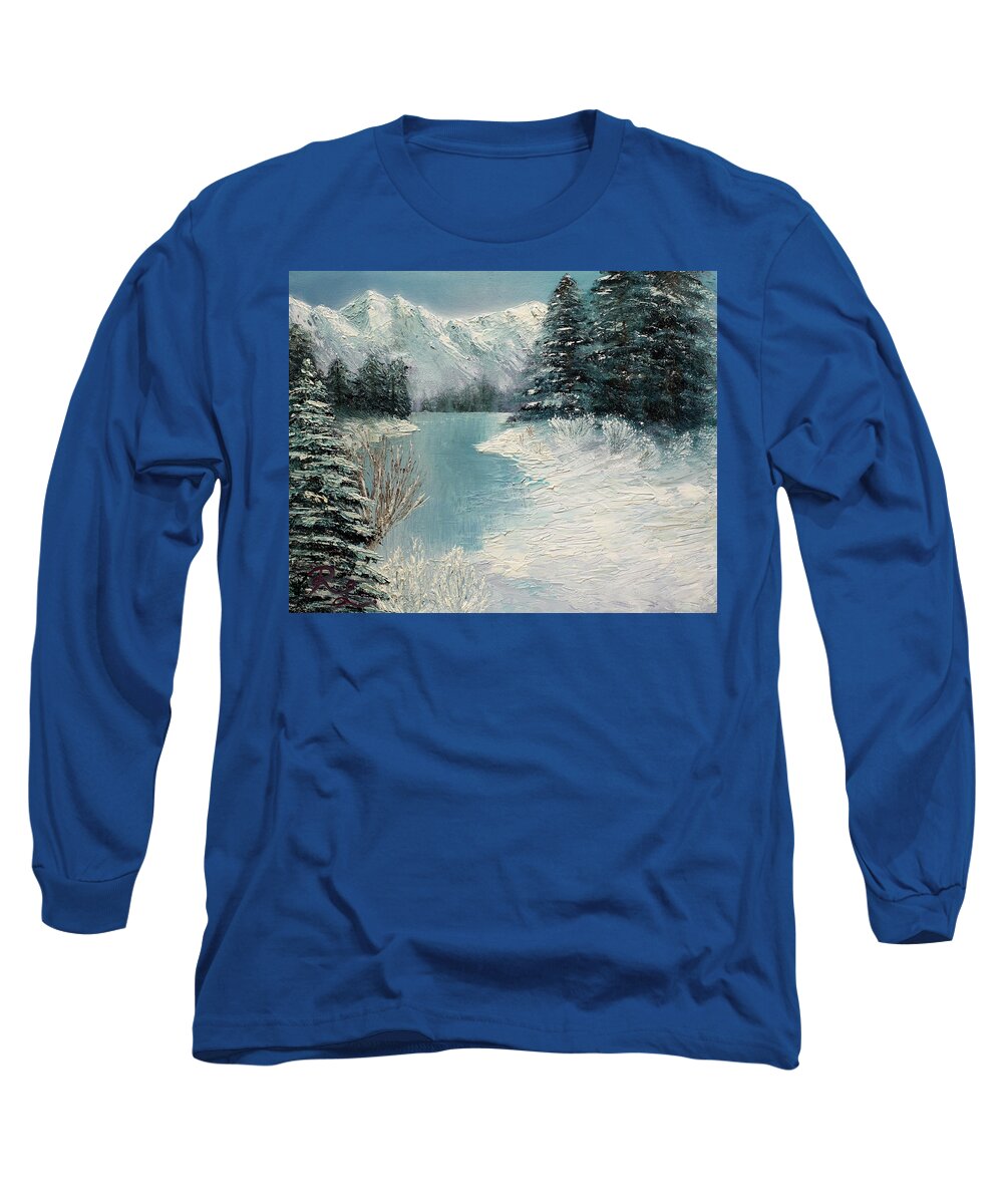 Snow Long Sleeve T-Shirt featuring the painting Walking on Ice by Renee Logan