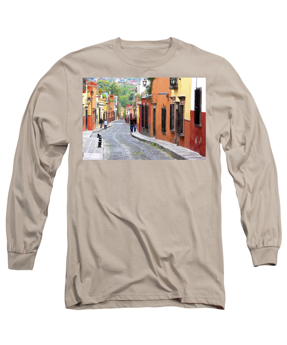 Historical Long Sleeve T-Shirt featuring the photograph Historic Cobblestone Streets of San Miguel by Robert McKinstry