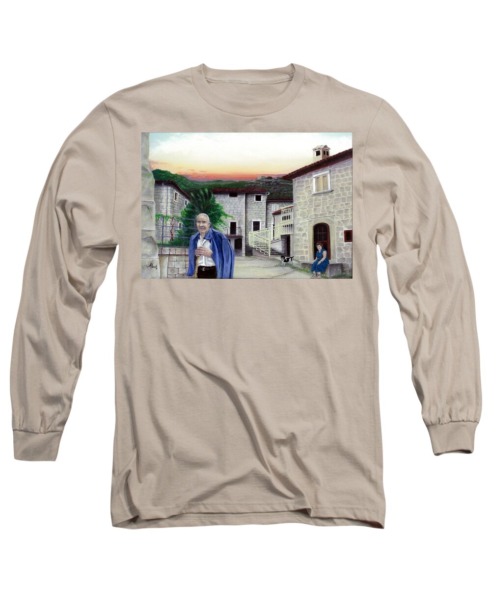 Vallecchia De Monte Calvo Long Sleeve T-Shirt featuring the painting A Walk with Dante #1 by Albert Puskaric