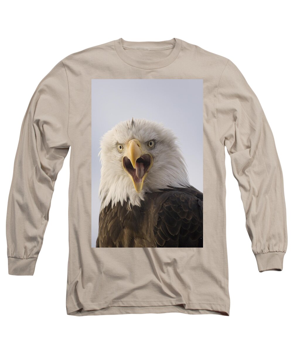 Feb0514 Long Sleeve T-Shirt featuring the photograph Bald Eagle Calling Alaska #1 by Michael Quinton