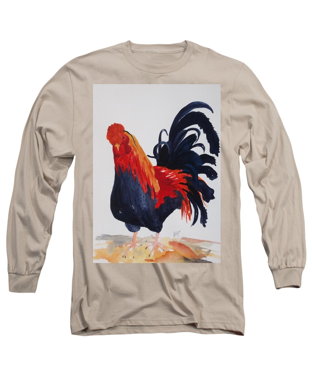 Rooster Long Sleeve T-Shirt featuring the painting Barnyard Boss II by Ellen Levinson