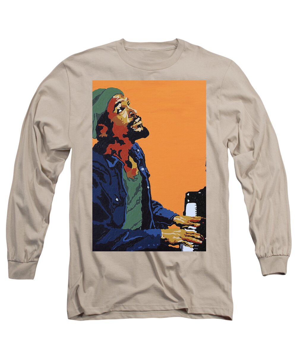 Marvin Gaye Long Sleeve T-Shirt featuring the painting Marvin Gaye #1 by Rachel Natalie Rawlins