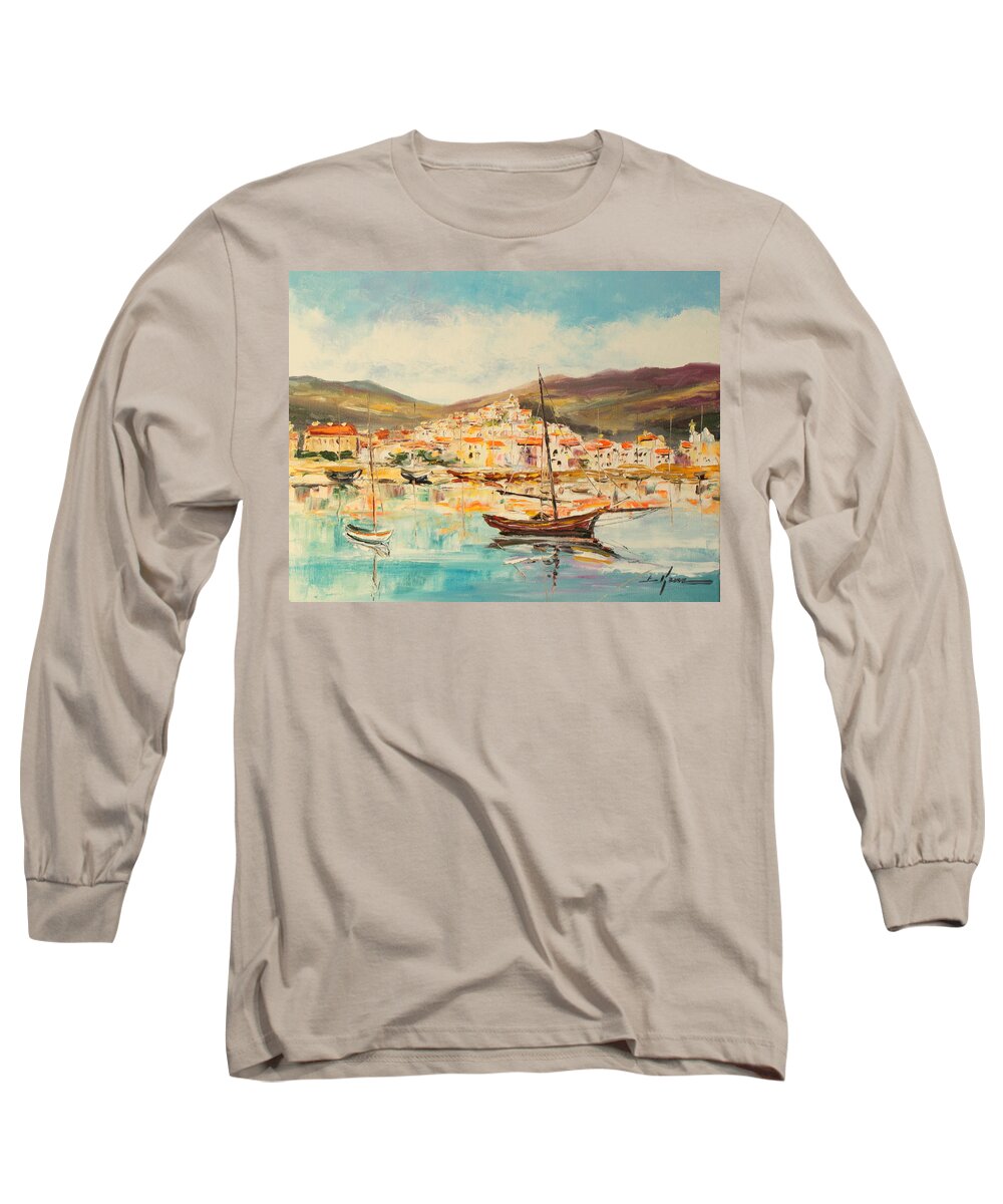 Menton Long Sleeve T-Shirt featuring the painting Mentone harbour #1 by Luke Karcz