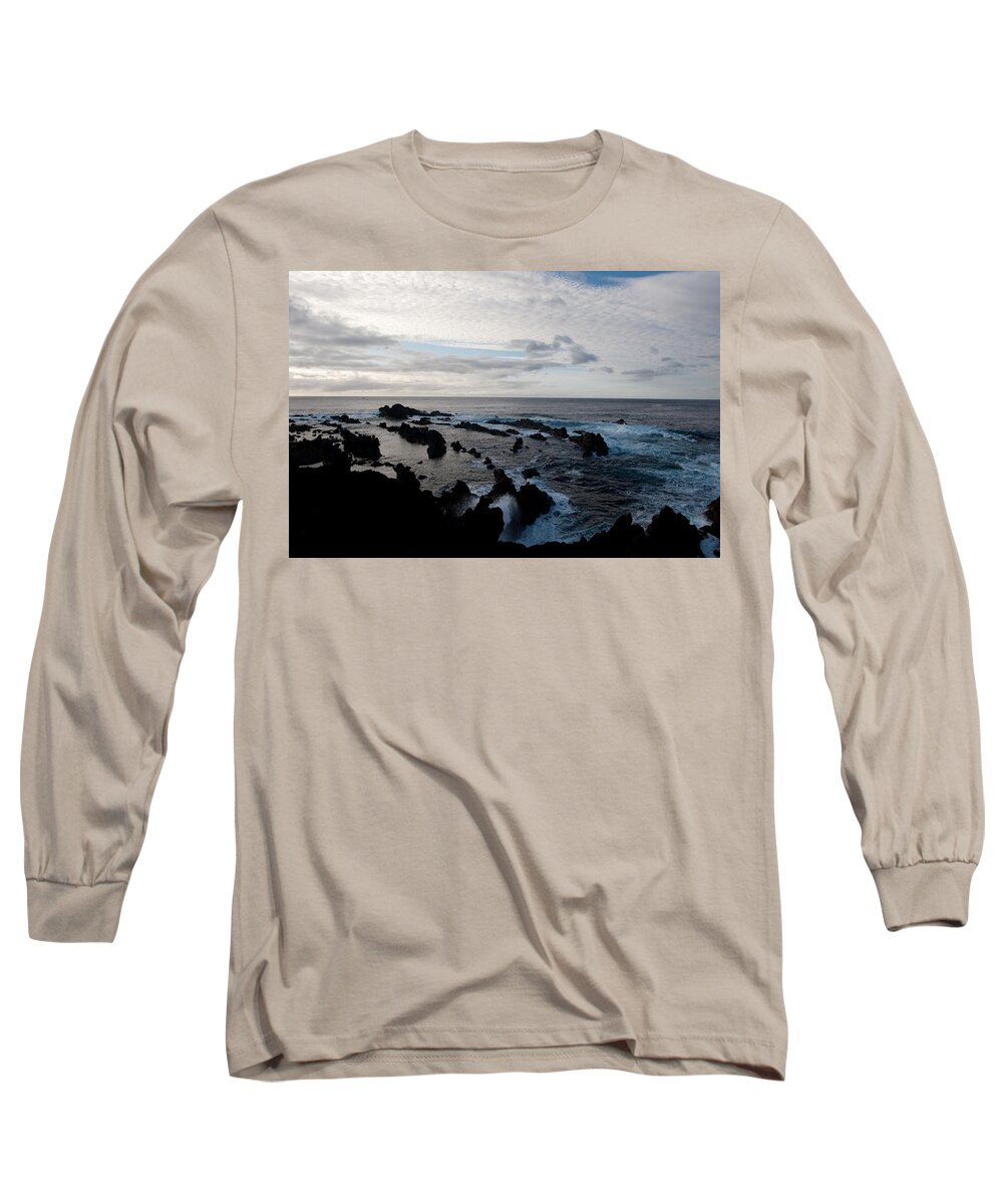 Abstract Long Sleeve T-Shirt featuring the photograph Rocky beach at dusk #1 by Joseph Amaral