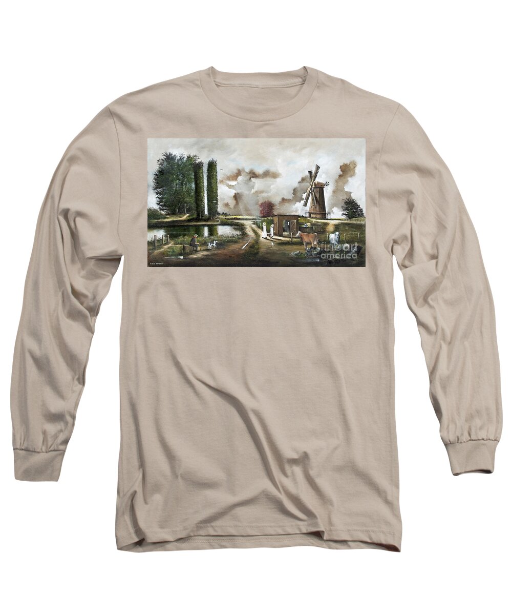 Countryside Long Sleeve T-Shirt featuring the painting The Windmill by Ken Wood