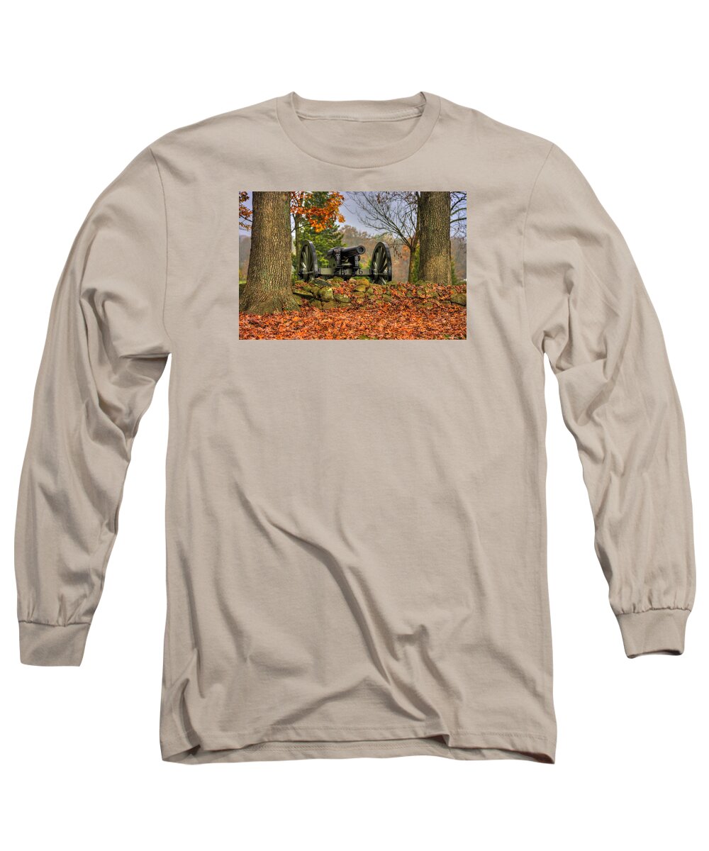 Civil War Long Sleeve T-Shirt featuring the photograph War Thunder - The Charlotte North Carolina Artillery Grahams Battery West Confederate Ave Gettysburg #2 by Michael Mazaika