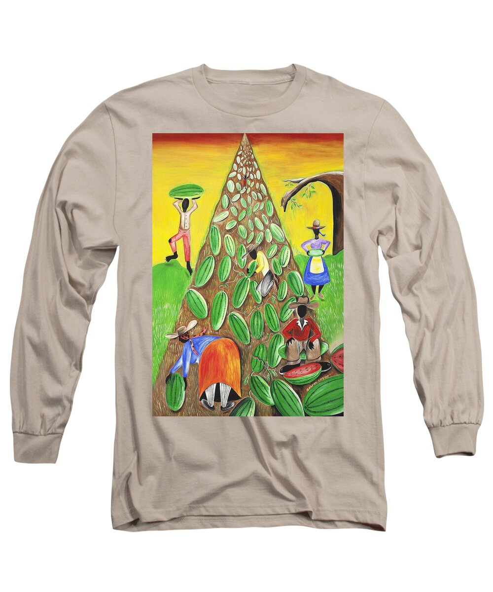 Sabree Long Sleeve T-Shirt featuring the painting Waterfall by Patricia Sabreee