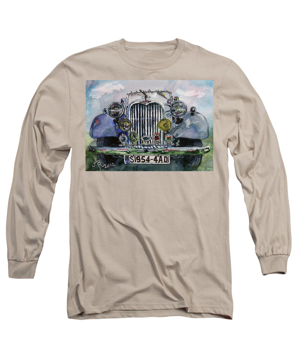 Singer Long Sleeve T-Shirt featuring the painting 1954 Singer Car 4 ADT Roadster by Anna Ruzsan