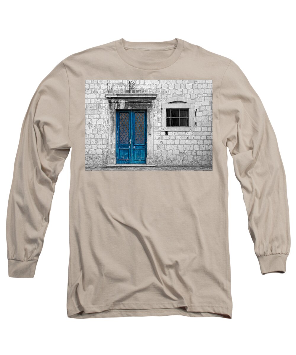 Architecture Long Sleeve T-Shirt featuring the photograph Blue Door by Alexey Stiop