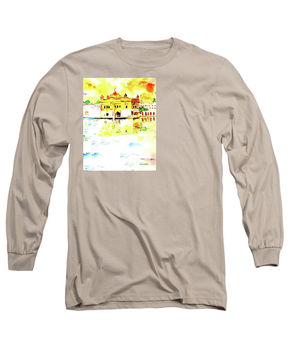 Golden Temple Long Sleeve T-Shirt featuring the painting Golden Temple by Sarabjit Singh