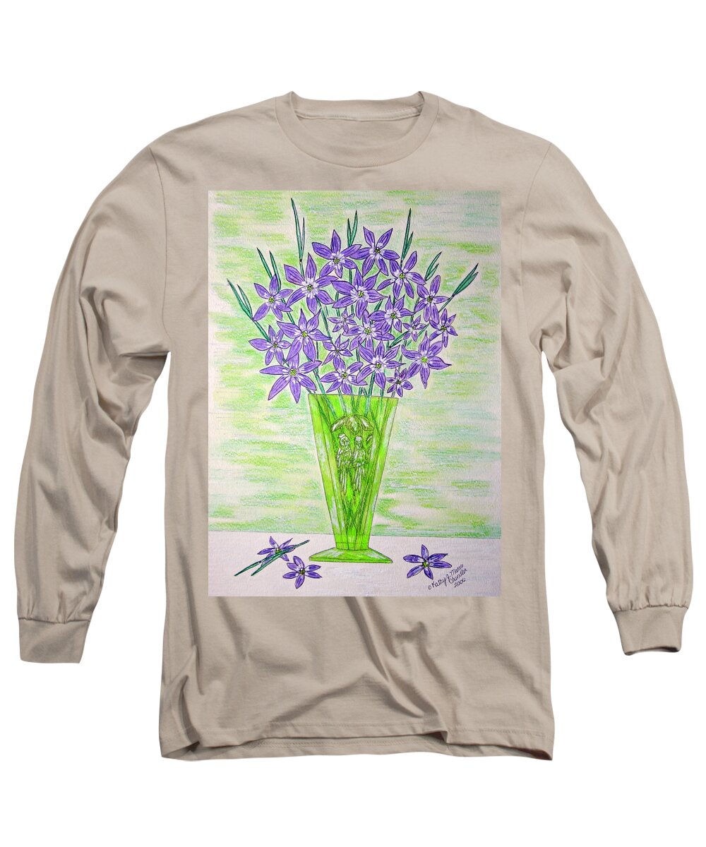 Parrot Long Sleeve T-Shirt featuring the painting Parrot Green Depression Glass #1 by Kathy Marrs Chandler
