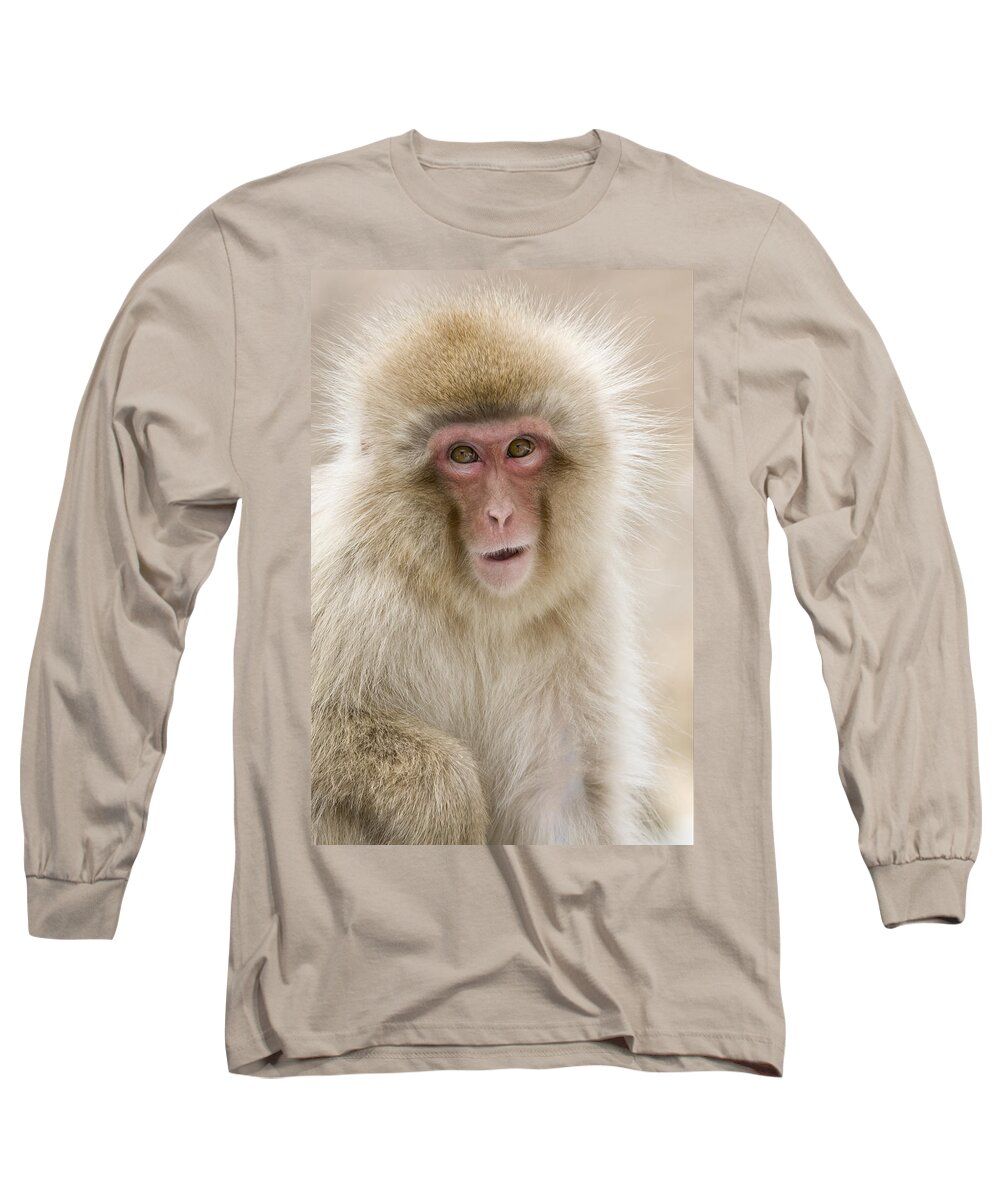 Flpa Long Sleeve T-Shirt featuring the photograph Young Snow Monkey Honshu Japan #2 by Dickie Duckett