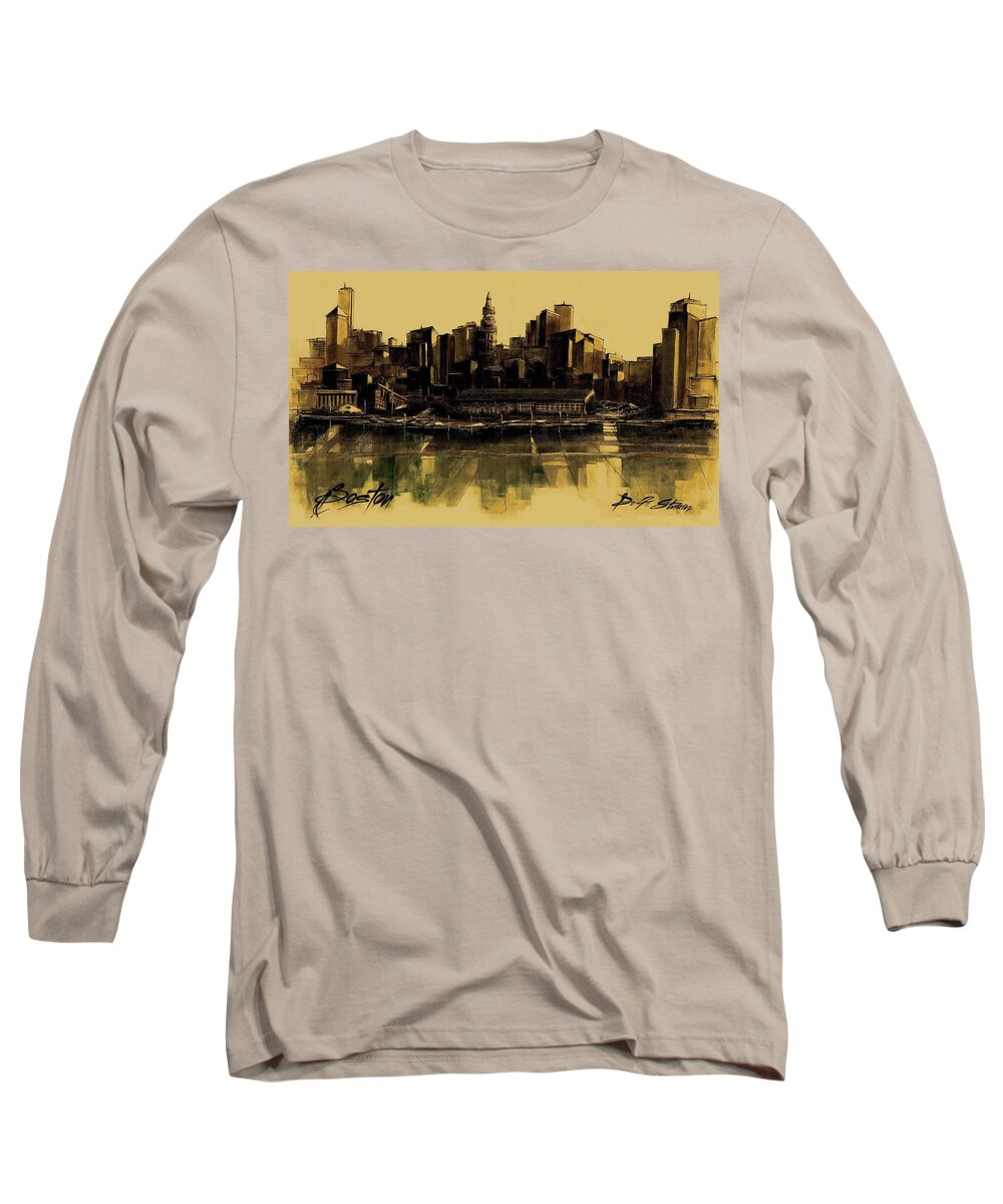 Fineartamerica.com Long Sleeve T-Shirt featuring the painting Boston Skyline #32 by Diane Strain