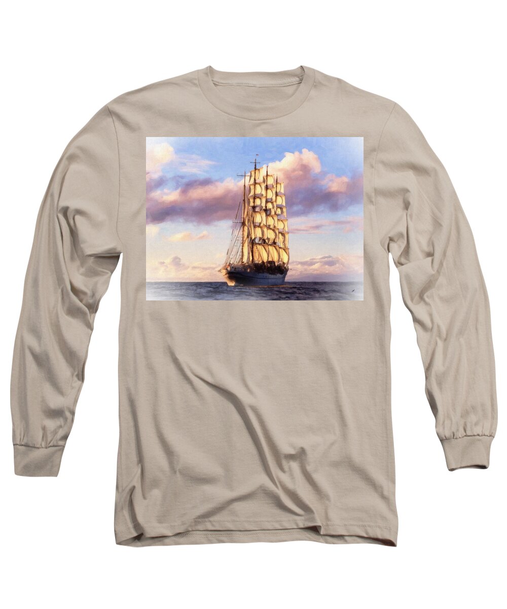 Sailing Long Sleeve T-Shirt featuring the painting 4 Mast Barque by Dean Wittle