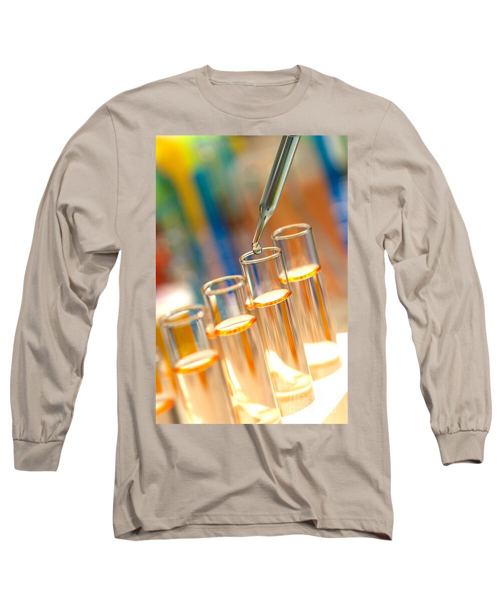 Test Long Sleeve T-Shirt featuring the photograph Scientific Experiment in Science Research Lab #5 by Science Research Lab