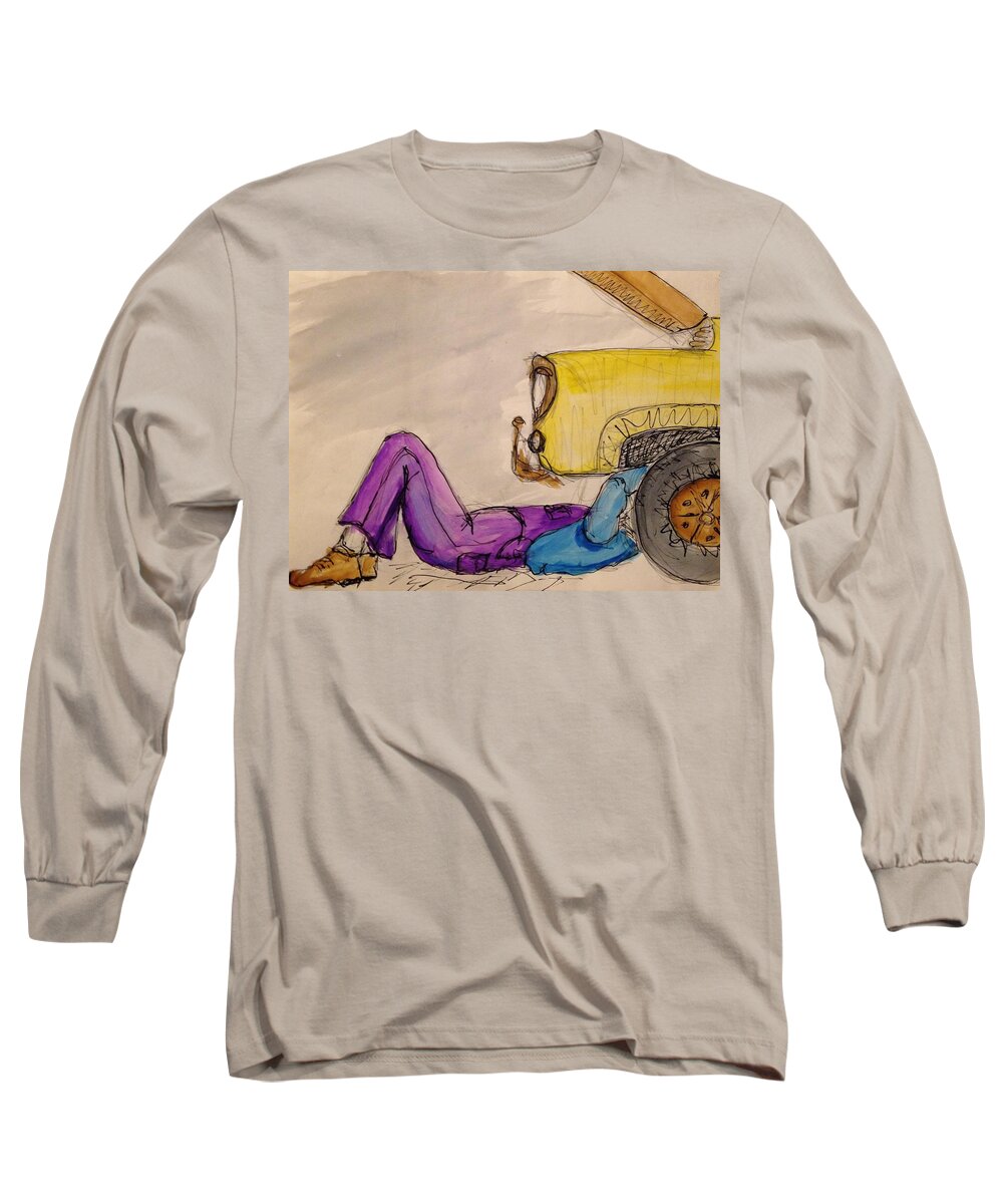 1957 Ford Long Sleeve T-Shirt featuring the painting 57 Ford by Erika Jean Chamberlin