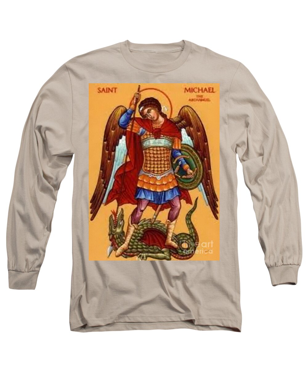 Warrior Long Sleeve T-Shirt featuring the painting Saint Michael #9 by Archangelus Gallery