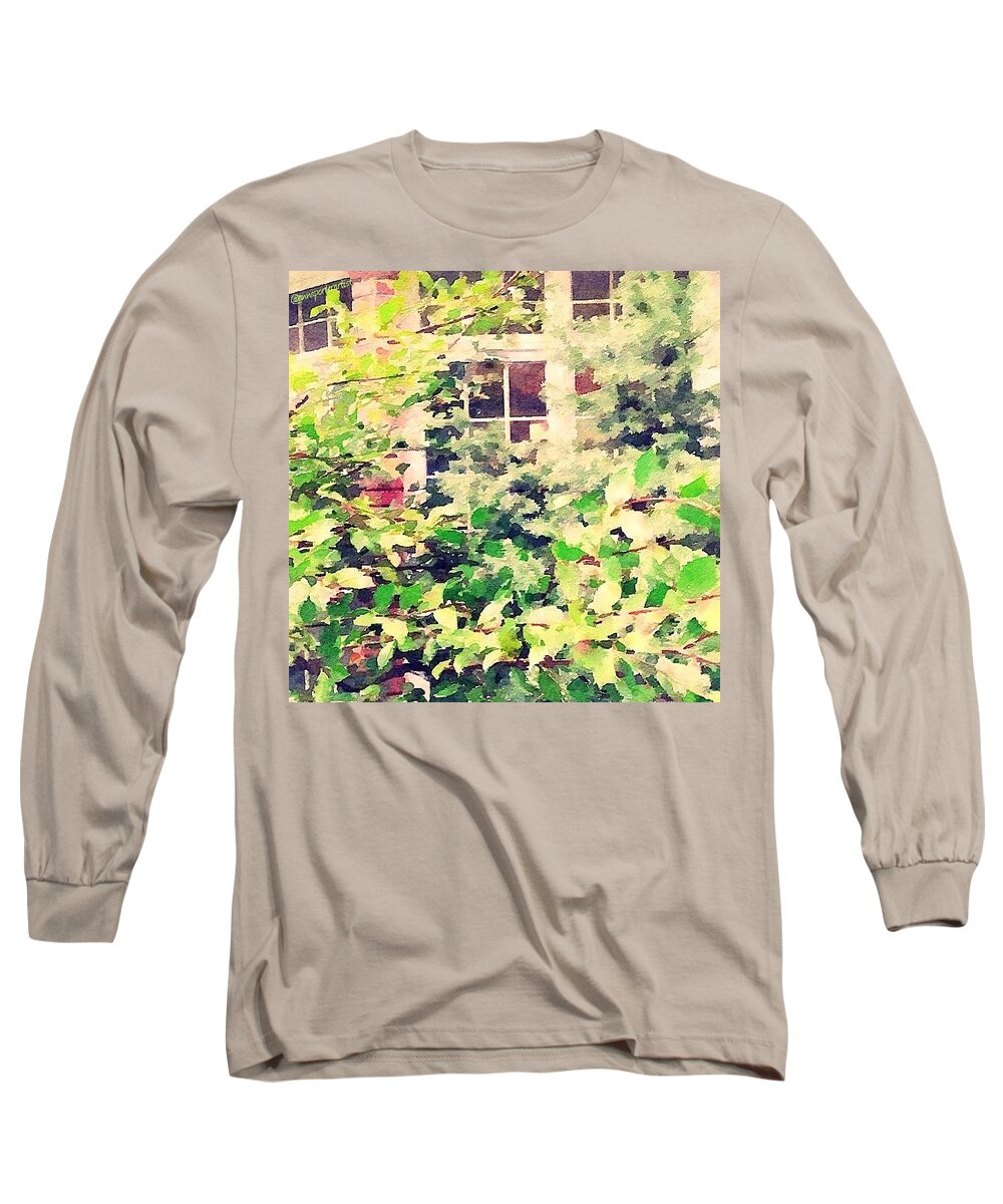 Annasgardens Long Sleeve T-Shirt featuring the photograph A Natural Screen - Front Bay Window by Anna Porter