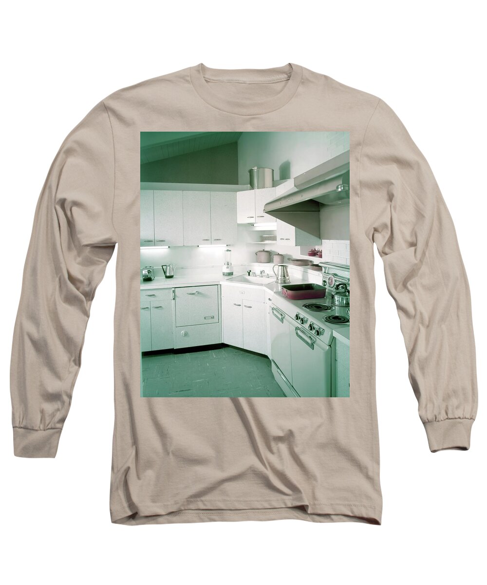 Indoors Long Sleeve T-Shirt featuring the photograph A Retro Kitchen by Haanel Cassidy