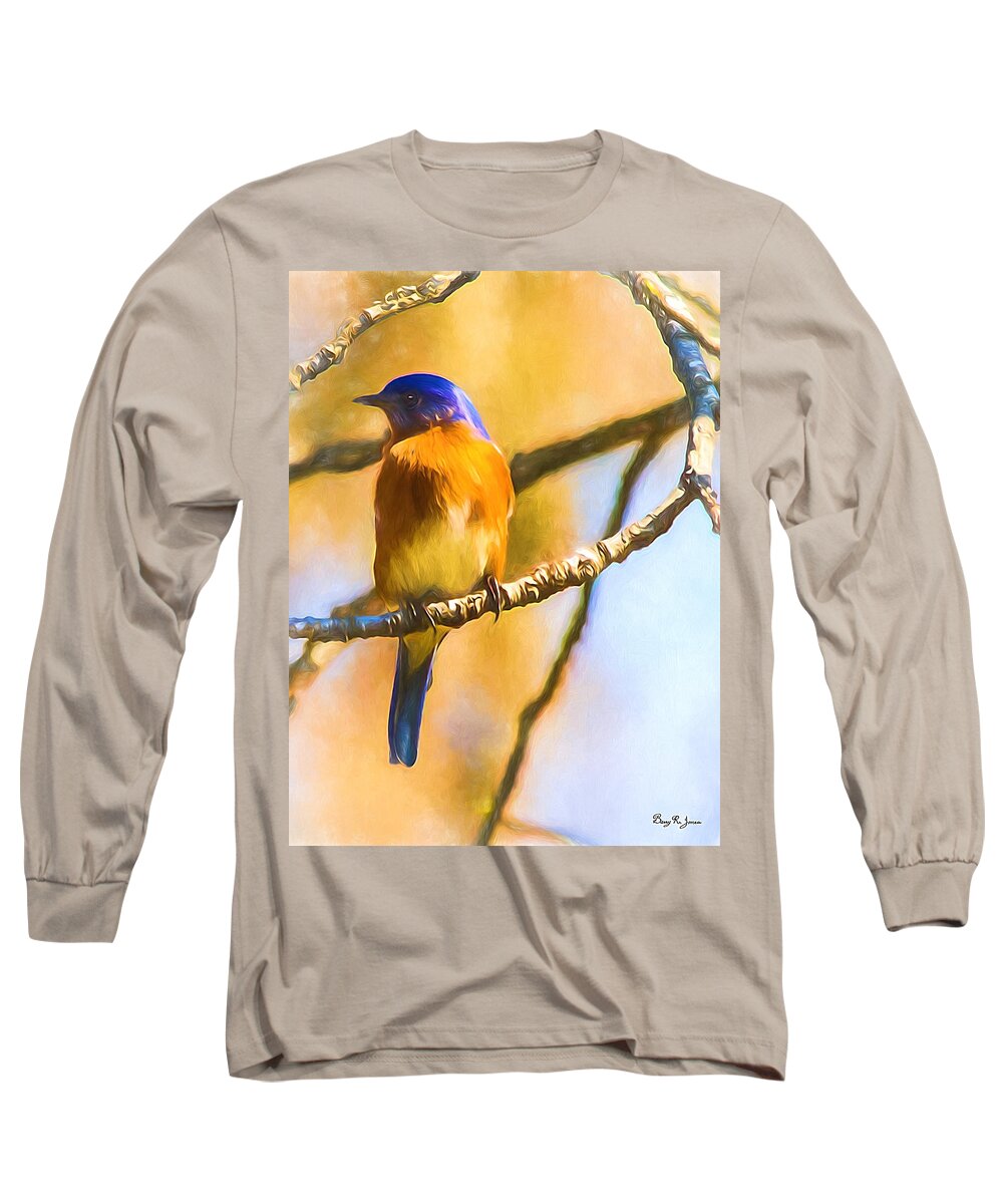 A Single Bluebird Long Sleeve T-Shirt featuring the photograph Bird - Limb - A Single Bluebird by Barry Jones